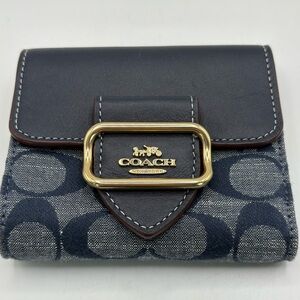 Coach Small Morgan Snap Wallet In Signature CC Navy Blue Chambray